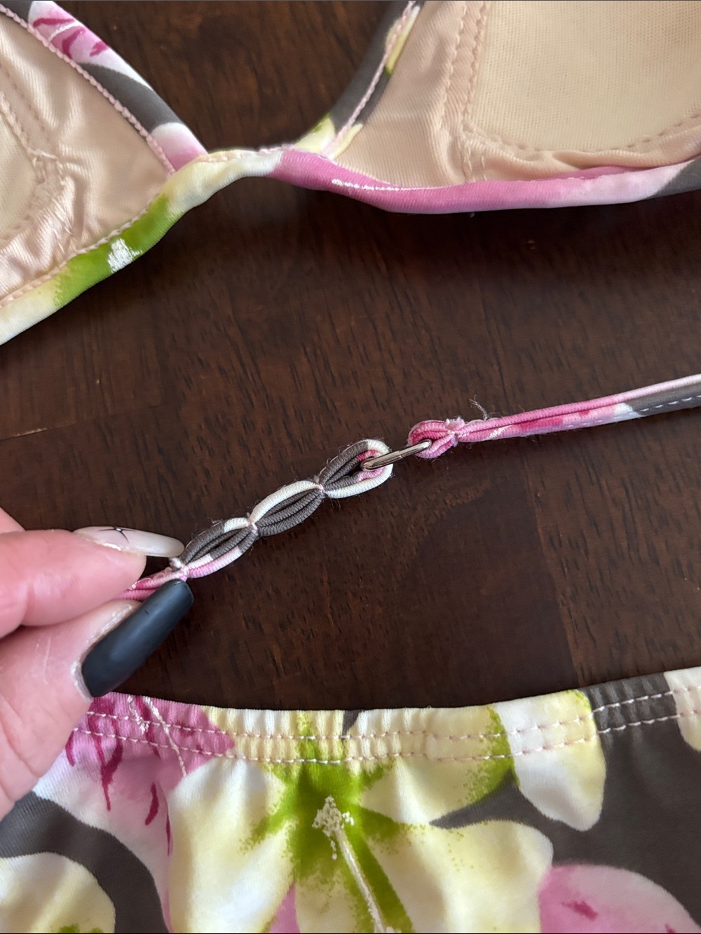 Floral Triangle Bikini Set in Pink, Green & Gray Sz:small - Picture 4 of 6